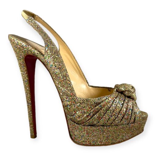 Christian Louboutin Glitter Knot Slingback Sandals in Gold | Size 39 2