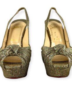 Christian Louboutin Glitter Knot Slingback Sandals in Gold | Size 39 9