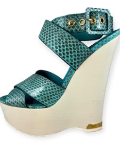 Louis Vuitton Snake Wedge Sandals in Turquoise | Size 37.5 7