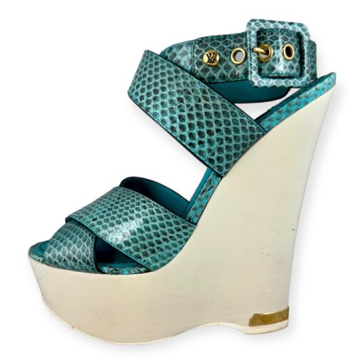 Louis Vuitton Snake Wedge Sandals in Turquoise | Size 37.5 1