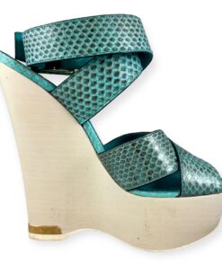 Louis Vuitton Snake Wedge Sandals in Turquoise | Size 37.5 8