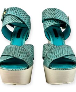 Louis Vuitton Snake Wedge Sandals in Turquoise | Size 37.5 9