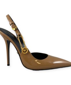 Versace Safety Pin Slingback Pumps in Dark Nude | Size 40 8