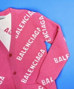 Balenciaga All Over Logo Cardigan in Pink | Size XS