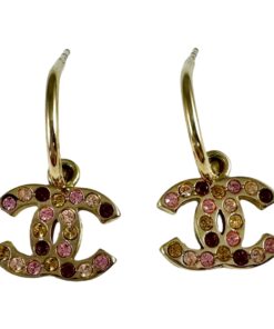 Chanel CC Drop Earrings in Gold Pink 8