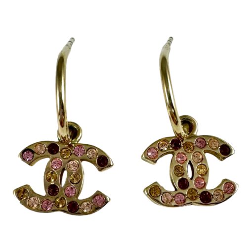 Chanel CC Drop Earrings in Gold Pink 1