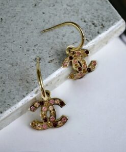 Chanel CC Drop Earrings in Gold Pink