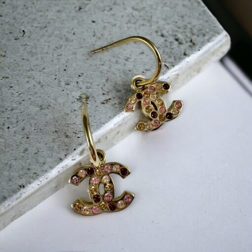 Chanel CC Drop Earrings in Gold Pink