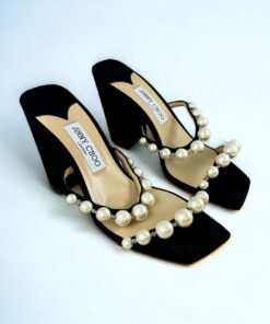 Jimmy Choo Amara Pearly Sandals in Black | Size 39