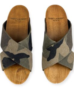 Saint Laurent Camo Slide Sandals in Green | Size 38 11