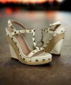 Valentino Rockstud Wedge Sandals in Ivory | Size 37