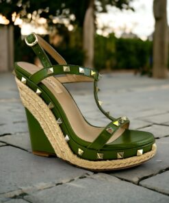 Valentino Rockstud Wedge Sandals in Green | Size 37